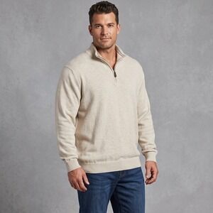 Roundtree & Yorke Mens XXL Beige Sweater 1/4 Zip Pullover Cotton Blend Heather